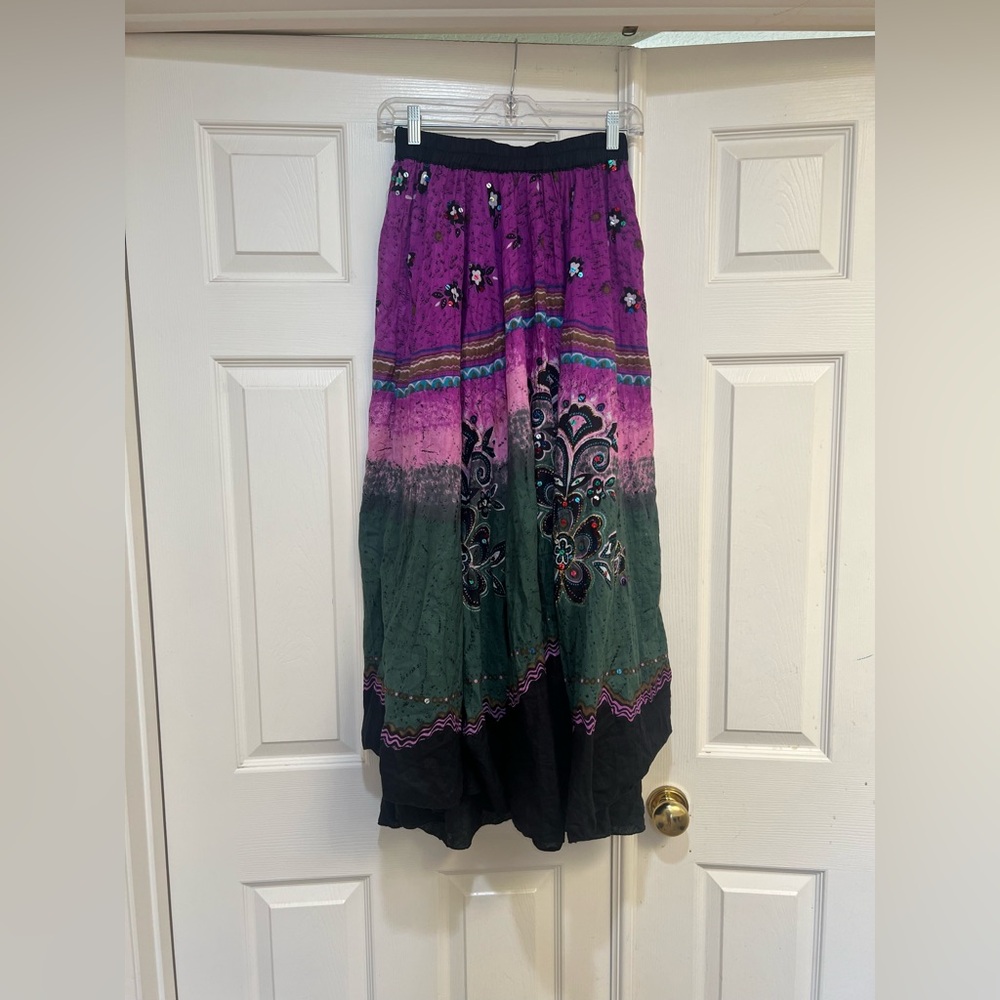 Tie dye sequins stretch waist long skirt boho hippie lightweight sz M summer - Picture 2 of 13